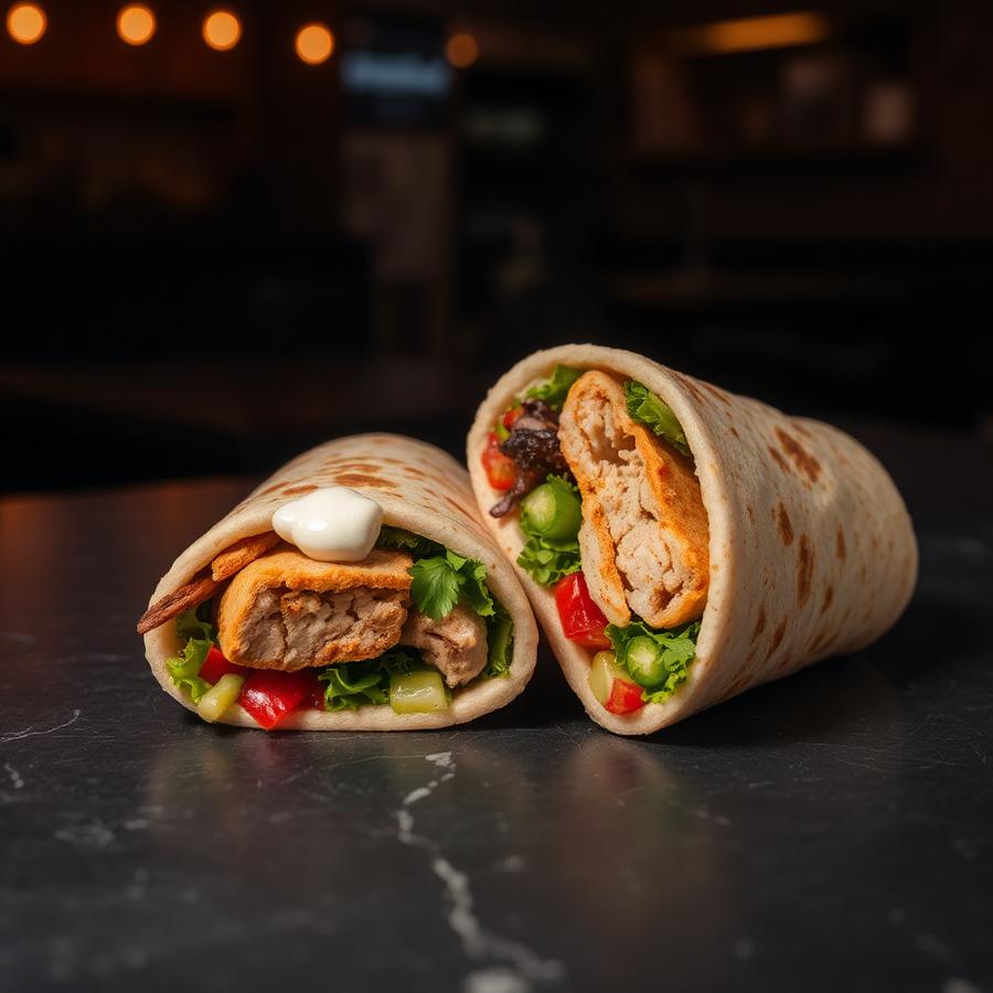 Chicken pita wrap cut in half